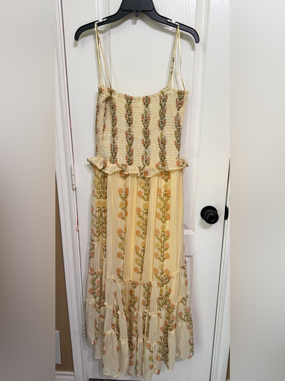 H077 NWT Free People Yellow XS ptp13-18 Floral High-Low Tiered Dress - Picture 5 of 12